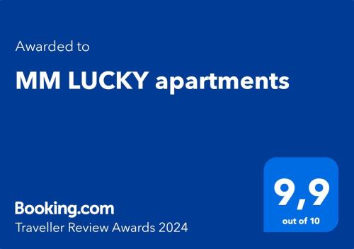 Certifikat, nagrada, logo ili neki drugi dokument izložen u objektu MM LUCKY apartments