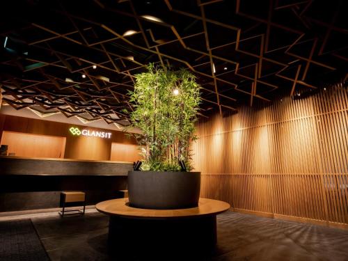 a room with a potted plant on a table at Glansit Kyoto Kawaramachi in Kyoto