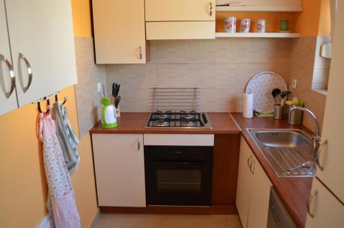 una piccola cucina con piano cottura e lavandino di Apartment Meli a Sesvete