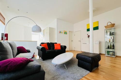 巴特洪堡Großes und helles Innenstadt Apartment - Ferienwohnung的客厅配有两张沙发和一张桌子