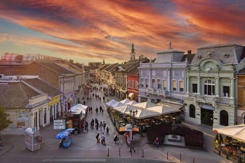 uma vista superior de uma rua numa cidade em Lux Dabich 1 em Novi Sad