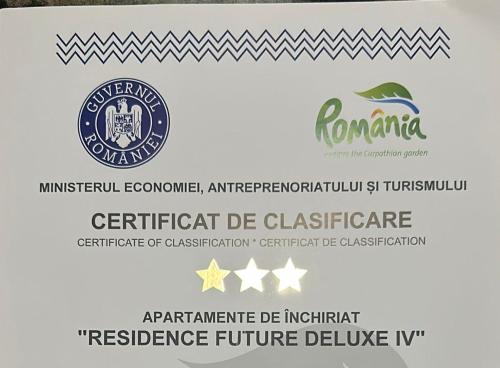 Et logo, certifikat, skilt eller en pris der bliver vist frem på Residence Future Delux IV with Pool Timișoara