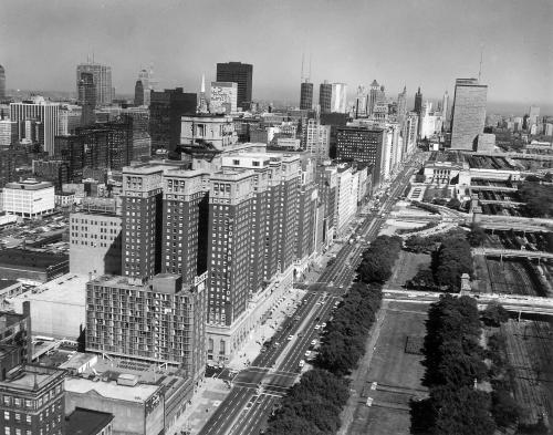 Otelden çekilmiş Chicago şehrinin genel bir manzarası veya şehir manzarası