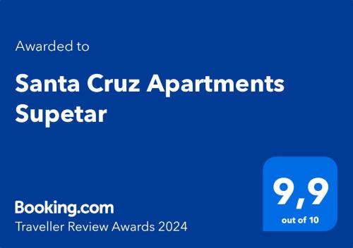 Certifikat, nagrada, logo ili neki drugi dokument izložen u objektu Santa Cruz Apartments Supetar