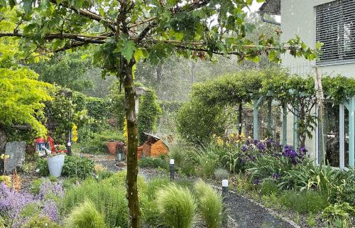 um jardim com um ramo de plantas e flores em Apartments am Ringelberg em Erfurt