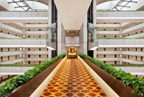 - une vue sur un couloir avec des plantes dans l'établissement Hyatt Regency O'Hare Chicago, à Rosemont