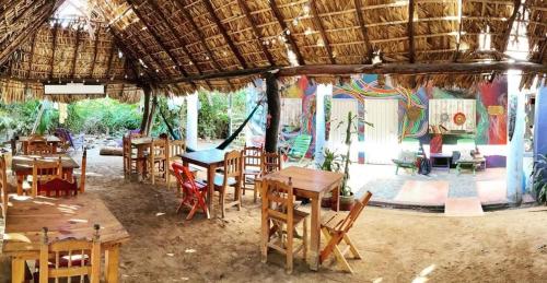 A restaurant or other place to eat at hostal pakal