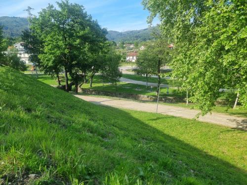 un parc avec une colline herbeuse et un chemin dans l'établissement Minho House, à Vieira do Minho