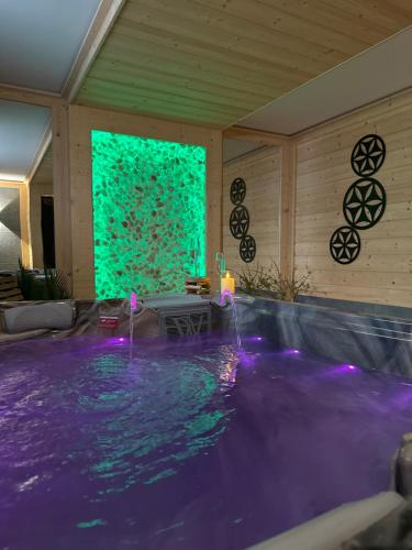 uma piscina numa casa com uma parede verde em Góralska Strefa & SPA em Kościelisko