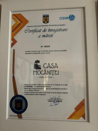 Сертифікат, нагорода, вивіска або інший документ, виставлений в Casa Mocanitei