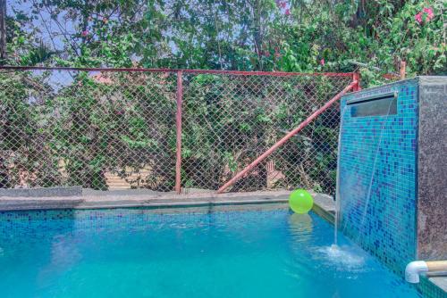 un ballon vert dans une piscine avec une clôture dans l'établissement TAJ VILLA Mahabaleshwar, à Mahabaleshwar