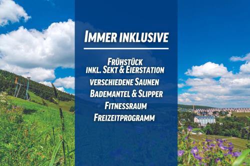 uma colagem de três imagens de um campo com nuvens em Best Western Ahorn Hotel Oberwiesenthal – Adults Only em Kurort Oberwiesenthal