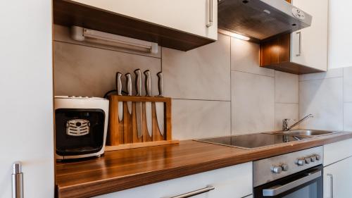 A kitchen or kitchenette at Seeblick Apartment