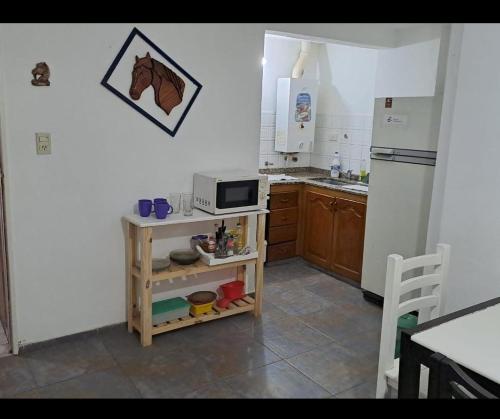 a kitchen with a white refrigerator and a microwave at Córdoba Te Espera in Cordoba