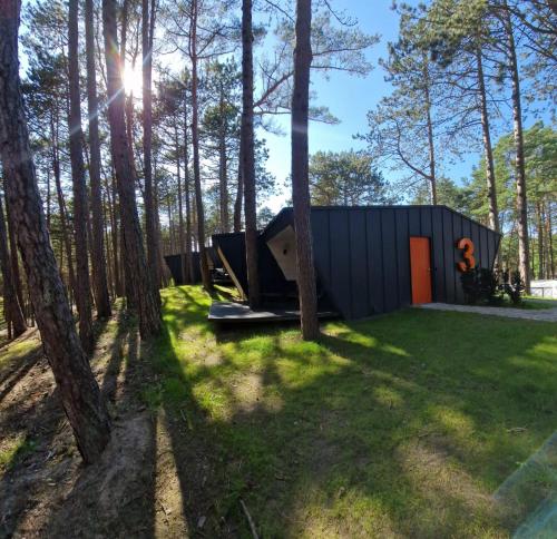 a tiny house in the woods with a playground at FLY House Łeba in Łeba