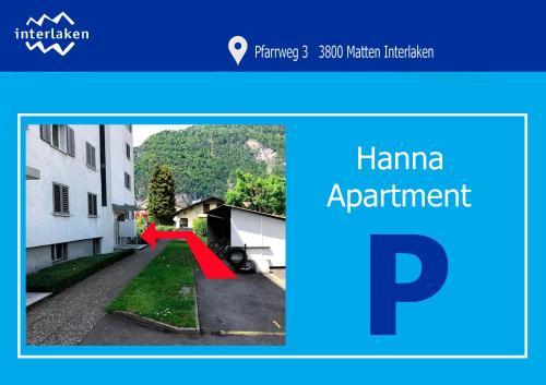 een foto van een appartementencomplex met een rode pijl bij HANNA Apartment in Interlaken