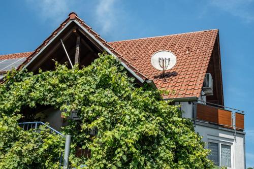 een huis met een rood dak en een boom bij Ferienwohnung Leon in Kappel-Grafenhausen