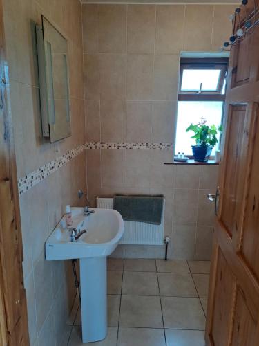 La salle de bains est pourvue d'un lavabo et d'une fenêtre. dans l'établissement Beachmount house, à Cork