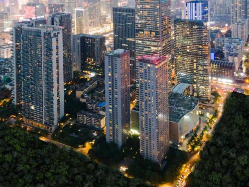 Uma visão geral de Chengdu ou uma vista da cidade tirada do hotel