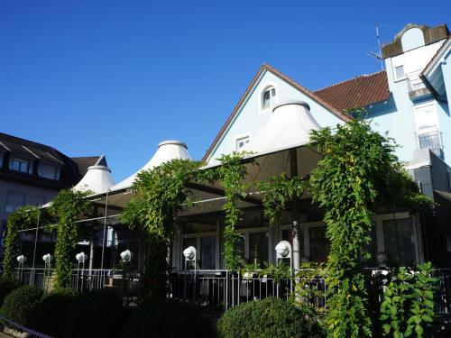 Un edificio con un'edera sul lato. di Eisberg Hotel Schwanen a Lahr