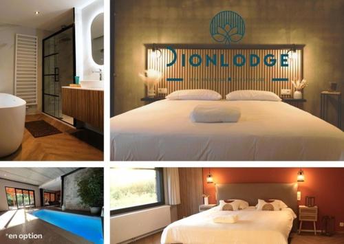 Ліжко або ліжка в номері Dionbulles & Dionlodge Guesthouse, Private Wellness pool in option