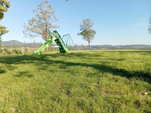 een groene glijbaan in een grasveld bij Agriturismo Maremma Amara in Saturnia