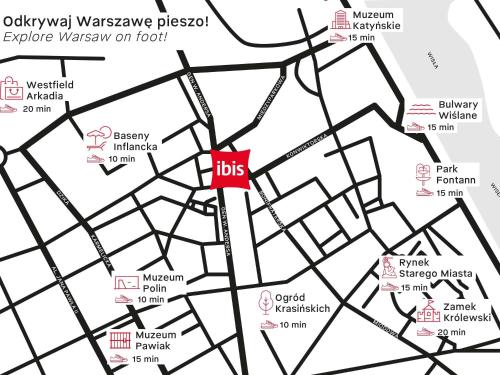 une carte du campus des usgs avec un point rouge dans l'établissement Ibis Warszawa Stare Miasto, à Varsovie