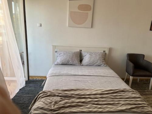 een slaapkamer met een bed met een deken erop bij Nikola NS2 in Novi Sad