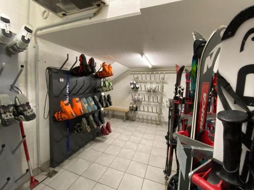 une pièce remplie d'équipements de ski dans un garage dans l'établissement Apartment Hemmadi by Interhome, à Churwalden