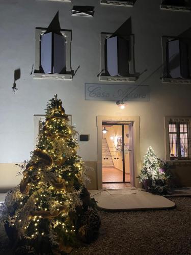 een kerstboom in het midden van een kamer bij Agriturismo Casa Aurora in Bussolengo