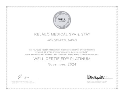 Certifikát, ocenenie alebo iný dokument vystavený v ubytovaní ReLabo -Medical Spa & Stay-