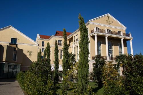 duży budynek z drzewami przed nim w obiekcie Tresor Le Palais Timisoara, Curio Collection by Hilton w mieście Timişoara