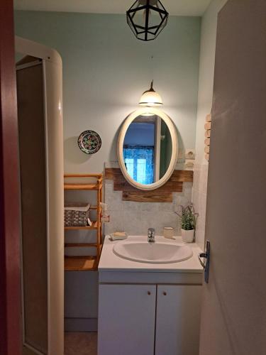 a bathroom with a sink and a mirror at Terra-Crystal in Rochefort