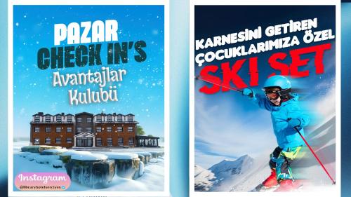 twee posters voor een skigebied met een kind op ski's bij Library Hotel Erciyes in Kayseri