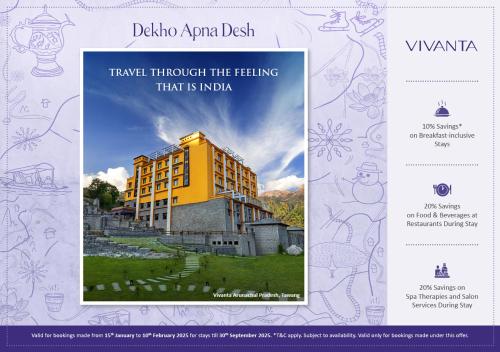 a flyer for a hotel with a yellow building at Vivanta Ernakulam, Marine Drive in Cochin