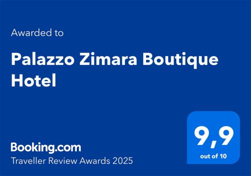 a blue sign with the words paleza zimma boutique hotel at Palazzo Zimara Boutique Hotel in Lecce