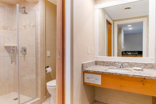 bagno con lavandino e doccia con specchio di Best Western Greenfield Inn ad Allen Park