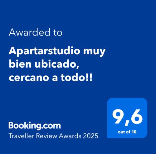 Un certificado, premio, cartel u otro documento en Apartarstudio muy bien ubicado, cercano a todo!!