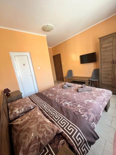 1 dormitorio con cama y escritorio en Guesthouse Zornitsa, en Hisarya