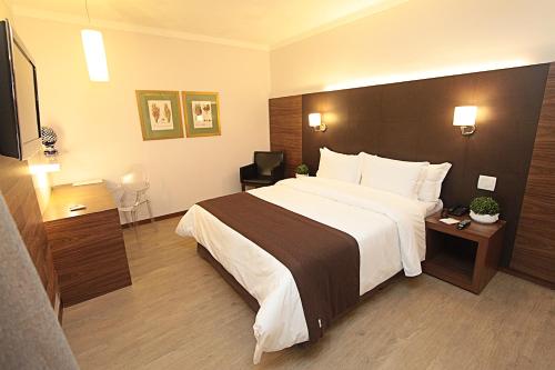 een slaapkamer met een groot bed in een hotelkamer bij Oasis Tower Hotel in Ribeirão Preto