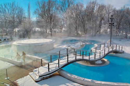 バート・ビルンバッハにあるFerienwohnungen Tweraserの雪の公園内の温泉橋