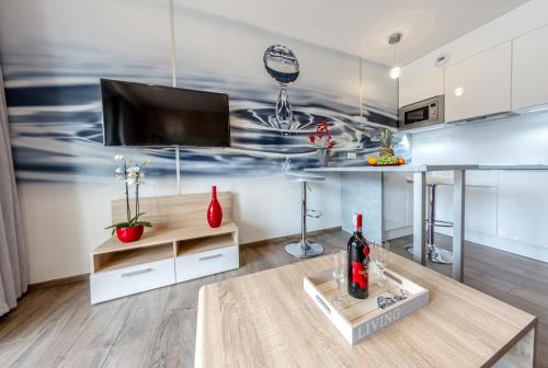 Kuchyň nebo kuchyňský kout v ubytování Apartament Eva