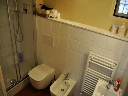 a bathroom with a toilet and a sink and a shower at Appartamento il Battistero in Pistoia