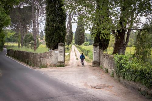 une personne faisant du vélo au-dessus d'un pont dans l'établissement Visconte Apartment, à Florence