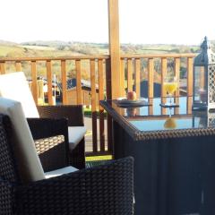 luxury timber pet friendly lodge with private hot tub 2 to 6 guests, outstanding views nr Paignton