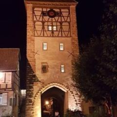 Le clocher aux cigognes au village de Bergheim