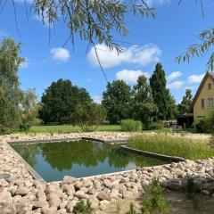 Reetdachhaus mit Schwimmteich in Krienke