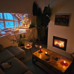 Black Walnut House with indoor outdoor fireplace