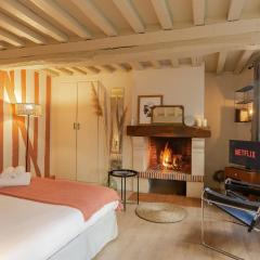 "couleur corail" studio with fireplace - city center