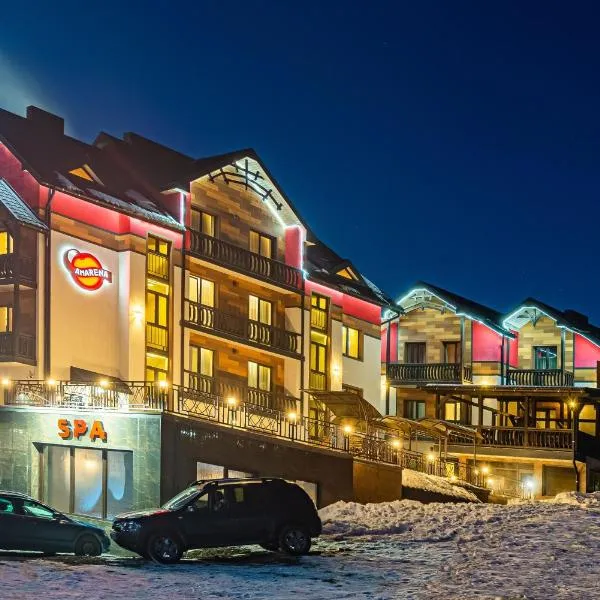 Viesnīca Amarena SPA Hotel - Breakfast included in the price Spa Swimming pool Sauna Hammam Jacuzzi Restaurant inexpensive and delicious food Parking area Barbecue 400 m to Bukovel Lift 1 room and cottages Polyanytsya